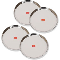 Sumeet Stainless-Steel Heavy Gauge Dinner Plates with Mirror Finish-32.3cm Dia, Set of 4pc, Silver