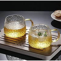 KiKiluxxa Glass Coffee Mugs 410ml with Golden Handle Set of 5 - Clear Tea Cup Set for Coffee, Tea, Milk, Hot & Cold Beverage