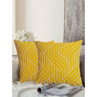 aRDENMEAD Set of 2 Decorative Cottonthrow/Pillow Cushion Covers with Terry Embroidery.Set for Your Sofa,Living Room (16 X 16 Inches | 40 X 40 Cm, Yellow) (Yellow), 210 TC