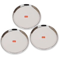 Sumeet Stainless-Steel Heavy Gauge Dinner Plates with Mirror Finish-32.3cm Dia, Set of 3pc, Silver