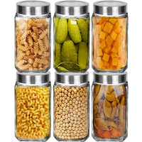 Brezzycloud Piraml Glass Cubical Square Transparent Jars & Containers for Kitchen Pantry, Snacks, Masala, Jams, Pickles, Cookies, Dry Fruits, Coffee Beans Storage 1KG Jar with Lid, 1liter, Set of 6