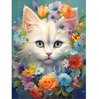 HASTHIP Enchanting White Cat 5D Diamond Painting Kit, Includes Colorful Diamonds, Tools & Accessories, Very Suitable for Home Leisure and Wall Decoration, Ideal for Adults & Kids (12x16inch)