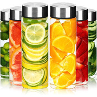 Vency Water Bottle with Leak-Proof Lid - Water, Smoothie, Juicer and Beverage Glasses (Set Of 6, 750ml Big cap Glass Bottles)