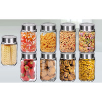 Brezzycloud Piraml Glass Cubical Square 300ml Transparent Glass Jars & Containers for Kitchen Pantry, Snacks, Jams, Pickles, Cookies, Dry Fruits, Coffee Beans Storage with Lid (300ml, Set Of 9)