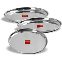 Sumeet Stainless Steel Heavy Gauge Dinner Plates with Mirror Finish 30cm Dia - Set of 3pc