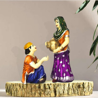 Xtore Village Women with Water Pot Idol Statue Decoreative Showpiece for Home Decor | Handcrafted and Hand Painted (Pack of 2, Multicolor)