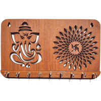 My Dream Carts Ganesha Swastika Chakra Key Holder for Home Decor Item | Stylish Key Hanger Wall Mounted | Handicraft Key Chain Stand | Wooden Keychain Hangers for Office Decoration | Wood Keys Holders