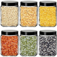 Brezzycloud Glass Cubical Square Transparent Glass Jars & Containers for Kitchen Pantry, Snacks, Masala, Pickles, Cookies, Dry Fruits, Coffee Storage with Black Plastic Lid (600ml, Set Of 6)