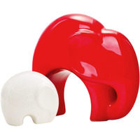 LIFEHAXTORE Home Dcor Lucky Charm Elephant Mother and Kid Set | Piano Finish Ceramic Figures - (Set of 2 Piece, Red & White)