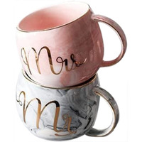 DITYA Enterprise Mr N Mrs Royal Marble Mug Mr And Mrs Gary & Pink Ceramic Coffee Mug Ceramic Tea Mug Marble Coffee Cup And Milk Tea Gold Stamping Cup (Pack Of 2), 350 ML