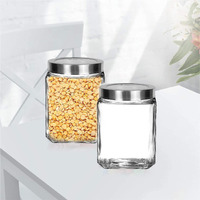 Brezzycloud Piraml Glass Cubical Square 600ml Transparent Glass Jars & Containers for Kitchen Pantry, Snacks, Masala, Honey, Pickles, Cookies, DryFruits, CoffeeBeans Storage with Lid (600ml, Set Of 2)