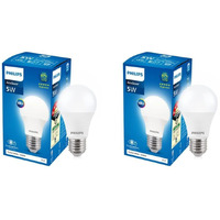 PHILIPS 5-watt LED Bulb | AceSaver LED Bulb | Base: E27 Light Bulb for Home | Crystal White, Pack of 2