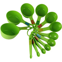 INKULTURE Plastic Measuring Cups and Spoon Set with Ring Holder| 12 Piece Set | Green