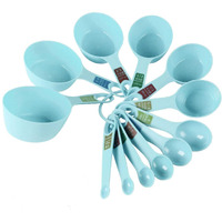 INKULTURE Plastic Measuring Cups and Spoon Set with Ring Holder| 12 Piece Set | Sky Blue