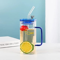 Kikiluxxa Beer Can Glass Tumbler With Straw And Lid - 400Ml- Pack Of 1 - Mojito Sipper Mug With Lid For Kids Milk Cup With Straw - Random Clour (Betim Sipper 1) - Multicolor