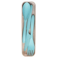 IRIDA NATURALS Unbreakable Wheat Straw Cutlery Set - (Light Blue) Portable Fork and Spoon Set with Travel Case & Spoon Box for School, Reusable, Light Weight, EcoFriendly & Dishwasher Safe