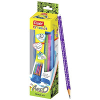 FLAIR Creative Series Aero Pencil Smart Kit | Colourful 2B Lead Pencils | Fun & Functional Box | Stationery Kit Ideal For Gifting | Set Of 10 Wooden Pencils, 1 Eraser & 1 In-Built Sharpener.