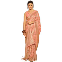 SWORNOF Womens Lichi Soft Silk Saree With Unstitched Blouse Piece (PEACH)