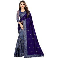 B BELLA CREATION Woven Art Womens Vichitra Silk & Net Saree with Banglori Silk Blouse Piece (Blue) (B Bella Lycra