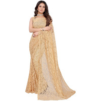 VAIVIDHYAM Womens Net Saree (Ruffle - Lycra_Gold)