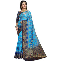 iZibra Womens Pure Kanjivaram Soft Silk Saree With Blouse Piece (L-312) (Sky Blue Navy Blue)