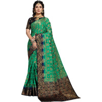 iZibra Womens Saree Kanjivaram Soft Silk Sari for Banarasi Wedding Sarees New Pure Ladies Kanchipuram Pattu Pure Sadi Paithani Original 2023 With Blouse Piece(L312 paithani) (Green Navy Blue)