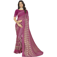 rangita Women Abstract Printed Georgette Saree With Blouse Piece - Purple (SIZE 5.5 MTR)