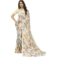 rangita Women Floral Printed Georgette Saree With Blouse Piece - Off White (SIZE 5.5 MTR)