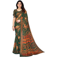 rangita Women Floral Printed Chiffon Saree With Blouse Piece, Green