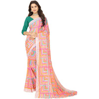 rangita Women Abstract Printed Georgette Saree With Blouse Piece - Pink,8905723224066