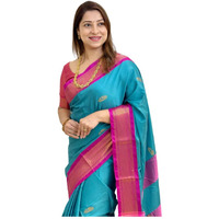 SGF11 Womens Kanjivaram Soft Lichi Silk Saree With Blouse Piece (Light Blue Pink)