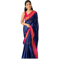 SGF11 Womens Kanjivaram Soft Lichi Silk Saree With Blouse Piece (Dark Blue Pink)