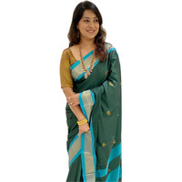 SGF11 Womens Kanjivaram Soft Lichi Silk Saree With Blouse Piece (Green Blue)