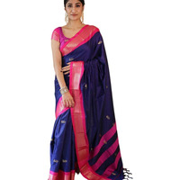 SGF11 Womens Kanjivaram Soft Lichi Silk Saree With Blouse Piece (Dark Blue 02)