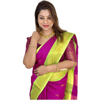 SGF11 Womens Kanjivaram Soft Lichi Silk Saree With Blouse Piece (Purple Yellow)