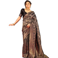 SWORNOF Womens Kanjivaram Patola silk Sarees For Women with Unstitched Blouse Piece (BLACK)