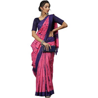 AKHILAM Womens Bhagalpuri Silk Shibori Block Print Saree with Unstitched Blouse Piece (Pink_18WOM18909)