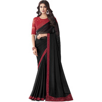 AKHILAM Womens And Girls Embroidery Lace & Sequence Embroidery Banarasi Silk Saree With Unstitched Blouse Piece (Black_SILVER27012_TFH)