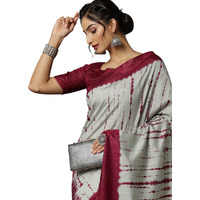 AKHILAM Womens Bhagalpuri Silk Shibori Block Print Saree with Unstitched Blouse Piece (Grey_18WOM18910)