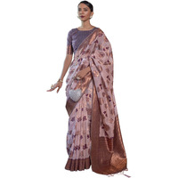 AKHILAM Womens Organza Woven Design Saree With Unstitched Blouse Piece (Mauve_KDVIKA283004_RJ)