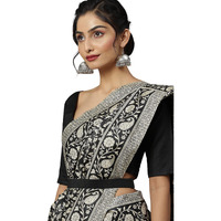 AKHILAM Womens Bhagalpuri Silk Elephant Printed Bagru Saree with Unstitched Blouse Piece (Black_18WOM18911)