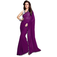 SOURBH Womens Georgette Mirror Lace Work Saree with Blouse Piece (2163-Purple)