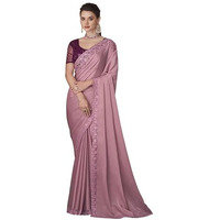 AKHILAM Womens Banarasi silk Solid Embellished Saree With Unstitched Blouse Piece(Mauve_SNDLWOD1115A_TFH)