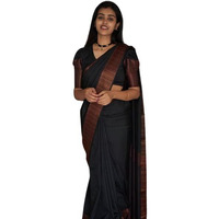 Flosive Womens Kanjivaram Silk Saree With Handloom Weaving Work With Blouse (BLACK B)