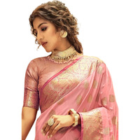 SWORNOF Womens Jacquard Woven Self Design Cotton Silk Saree With Unstich Blouse Piece (BABY PINK)