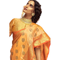 SWORNOF Womens Jacquard Woven Self Design Cotton Silk Saree With Unstich Blouse Piece (GOLD)