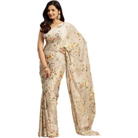 RATAN Womens Chiffon Floral Printed Saree without Blouse Piece(JALP-36908_Beige)