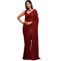 TRENDMALLS Womens Georgette Heavy Sequins Work Heavy Saree with Blouse (Red)