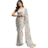 RATAN Womens Chiffon Floral Printed Saree without Blouse Piece(JALP-36907_Grey)