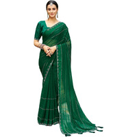 SIRIL Georgette Stone Work Saree for Women With Unstitched Blouse Piece (3432S302_Dark Green)